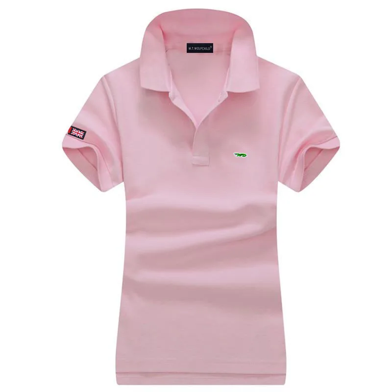 Camisa polo de manga curta feminina, 100% algodão, logótipo bordado, marca feminina, roupas polos femininas finas, moda, verão