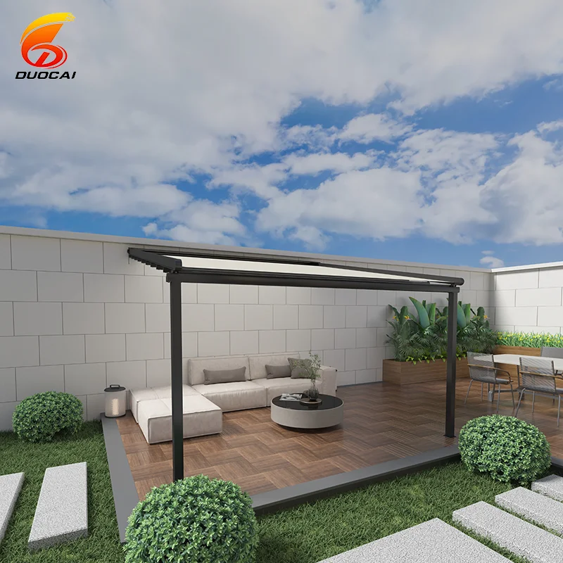 DC Tent CT600 Modern Four-Season PVC Pergola Electric Operation Powder Coated Aluminum Frame Pressure Treated Wood Eco-Friendly