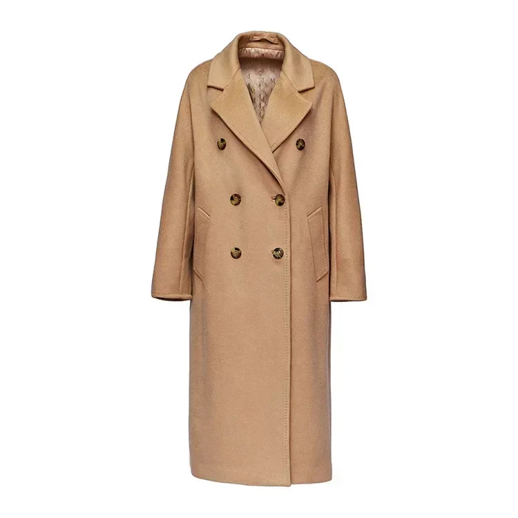 High Quality Women New Coat Winter Luxury Women's Jacket 10% Cashmere 90% Wool Material Camel Color Reversible Long Women Coat