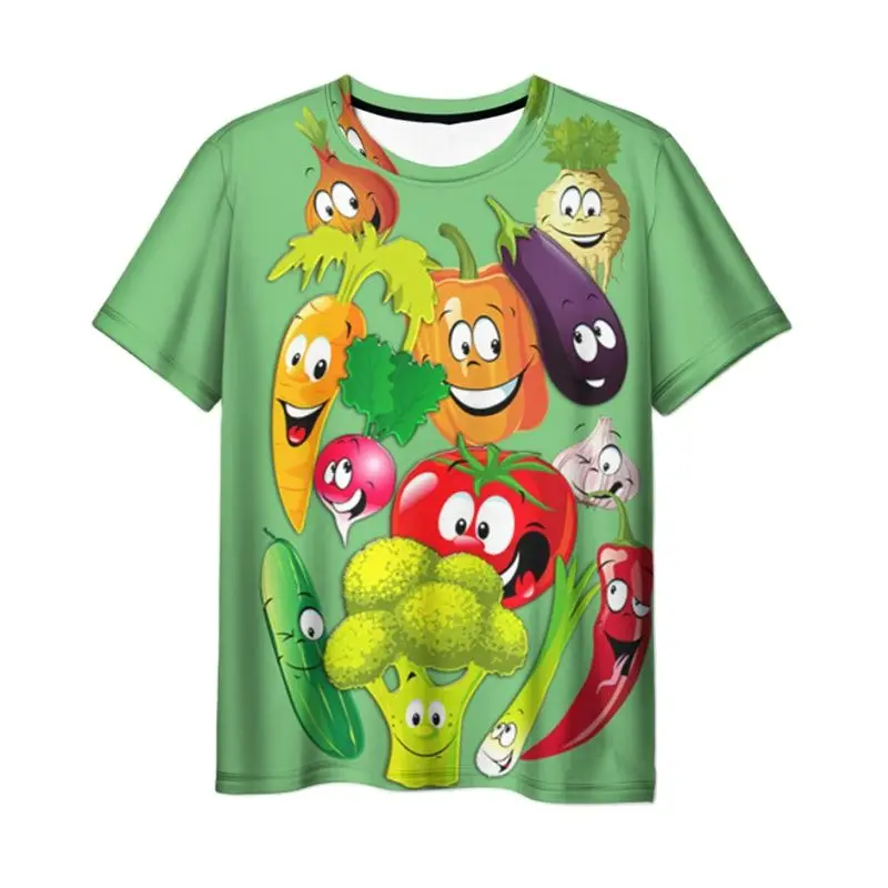 Fruit And Vegetable Cartoon Small Pattern 3D Printing Summer Men\'s Women\'s Fashion Daily Casual Round Neck Short-Sleeved T-shirt