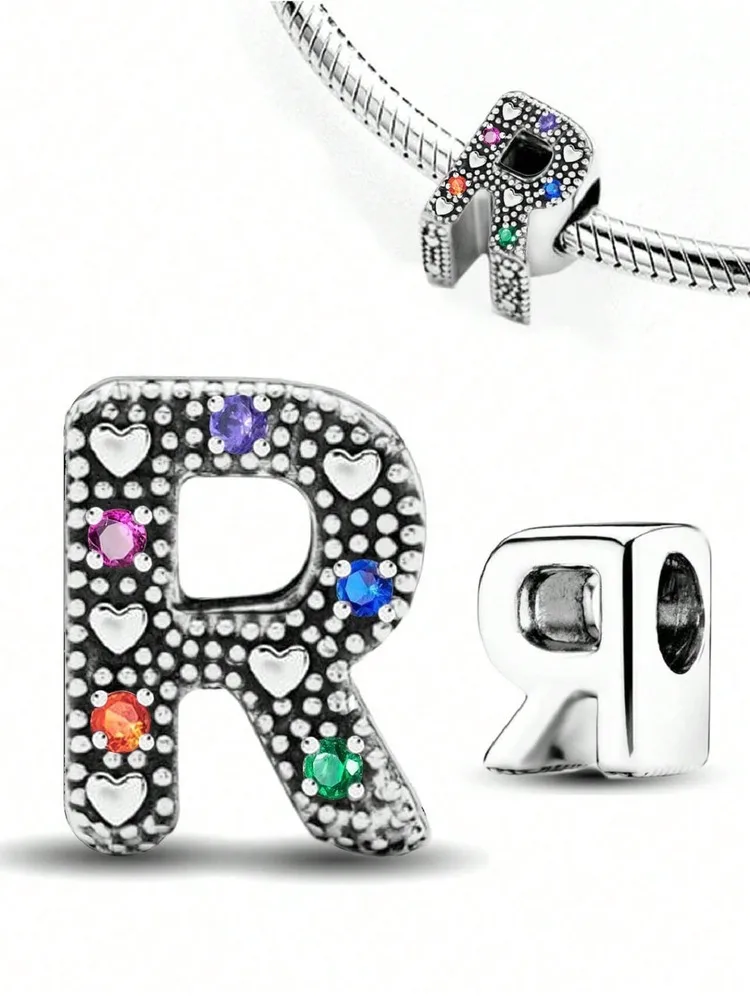 Abalorio de plata de ley 925 con 26 letras coloridas a la moda, apto para pulseras de mujer, regalo DIY, joyería de calidad alta