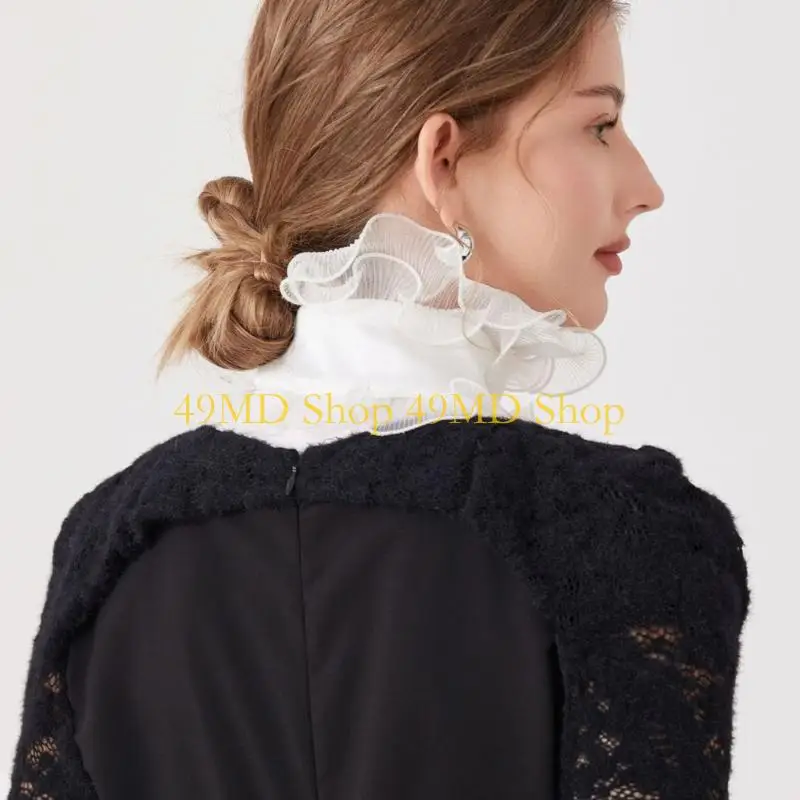 49MD Elegant Turtleneck Collar with Ruffle Trim Women Fashion Accessory Decorative Collar Half Shirt for Evening Party Outfit