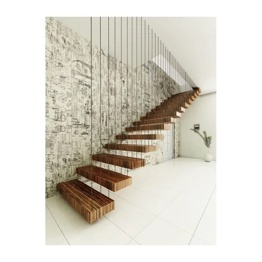 Mono Stringer Floating Stairs Indoor Staircase Design Wooden Stair Steps Glass Staircase