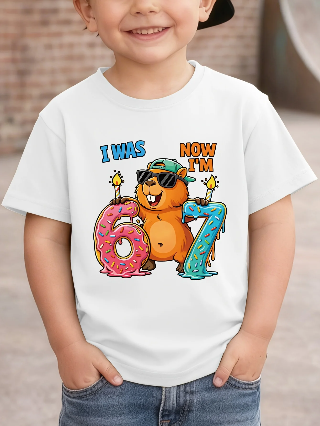 Birthday Beaver Kids Tee I Was 6 Now I Am 7 Print Boys Girls Family Matching Cotton Summer Short Sleeve Basic Children Tshirt