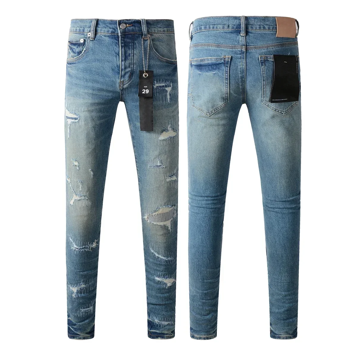 

2024 Purples Jeans Men denim brands pants distressed slim fitting color blue paint Fashion Repair Low Rise Skinny Denim pants