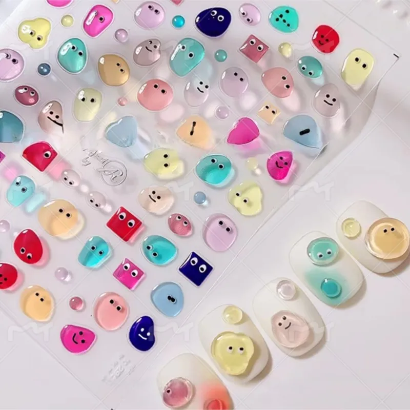 

5D мультфильм высокого качества желе серии ногтей стикер линии Цветок Любовь Сердце лицо ногтей Наклейка самоклеющиеся желе Bean слайдер NK-XH5