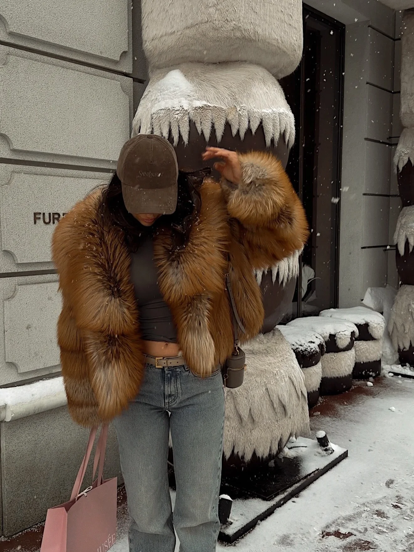 Women 2026 Winter Brown Fluffy Faux Fur Coat Cropped Open Front Snow Style Jacket