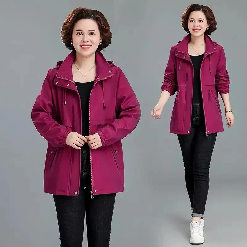 Cappotto da mamma Elegante giacca nobile femminile primavera autunno Giacca da donna taglie forti medio lungo con cappuccio JJ312