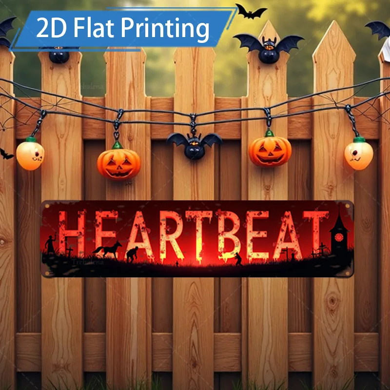 

1 шт. металлический знак, 4x16 дюймов, знак сердцебиения на Хэллоуин с тыквенными летучими мышами и декором сцены кладбища