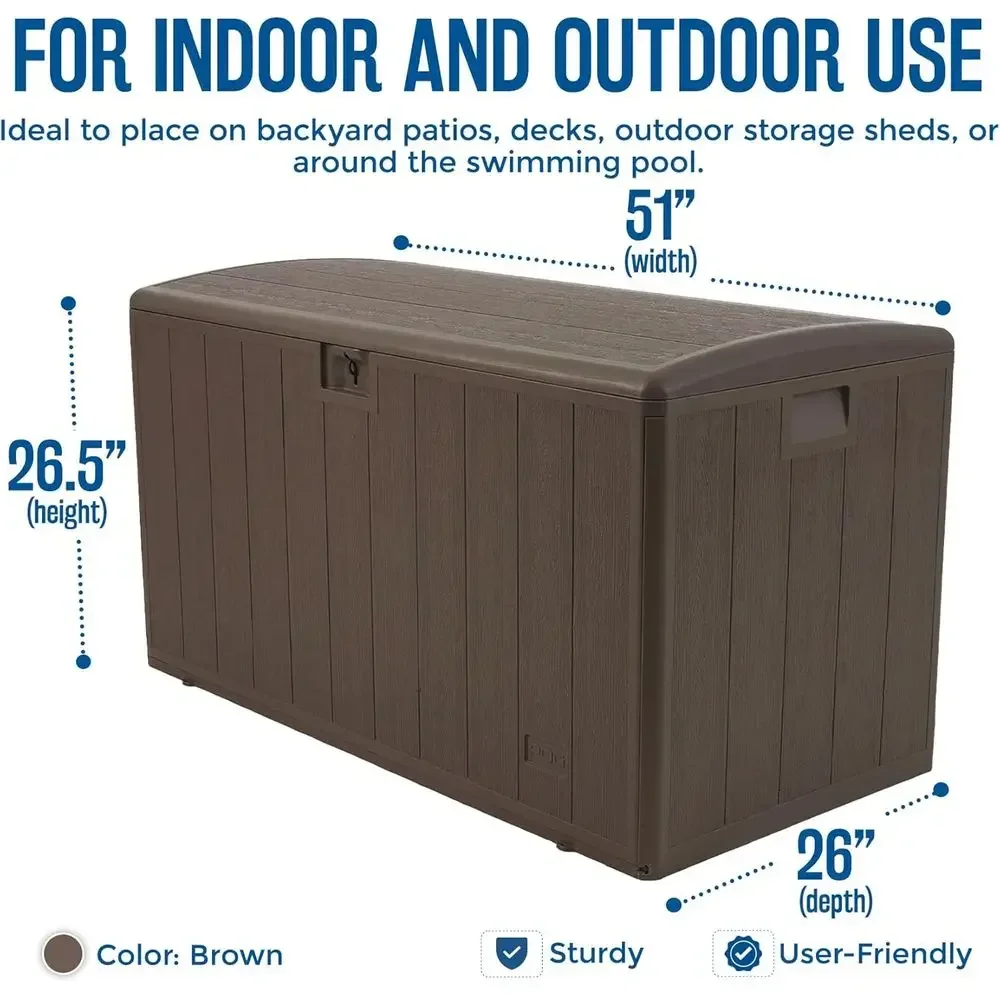 Large Outdoor Storage Deck Box with Scoop Lid, 130 Gallons, Java Color