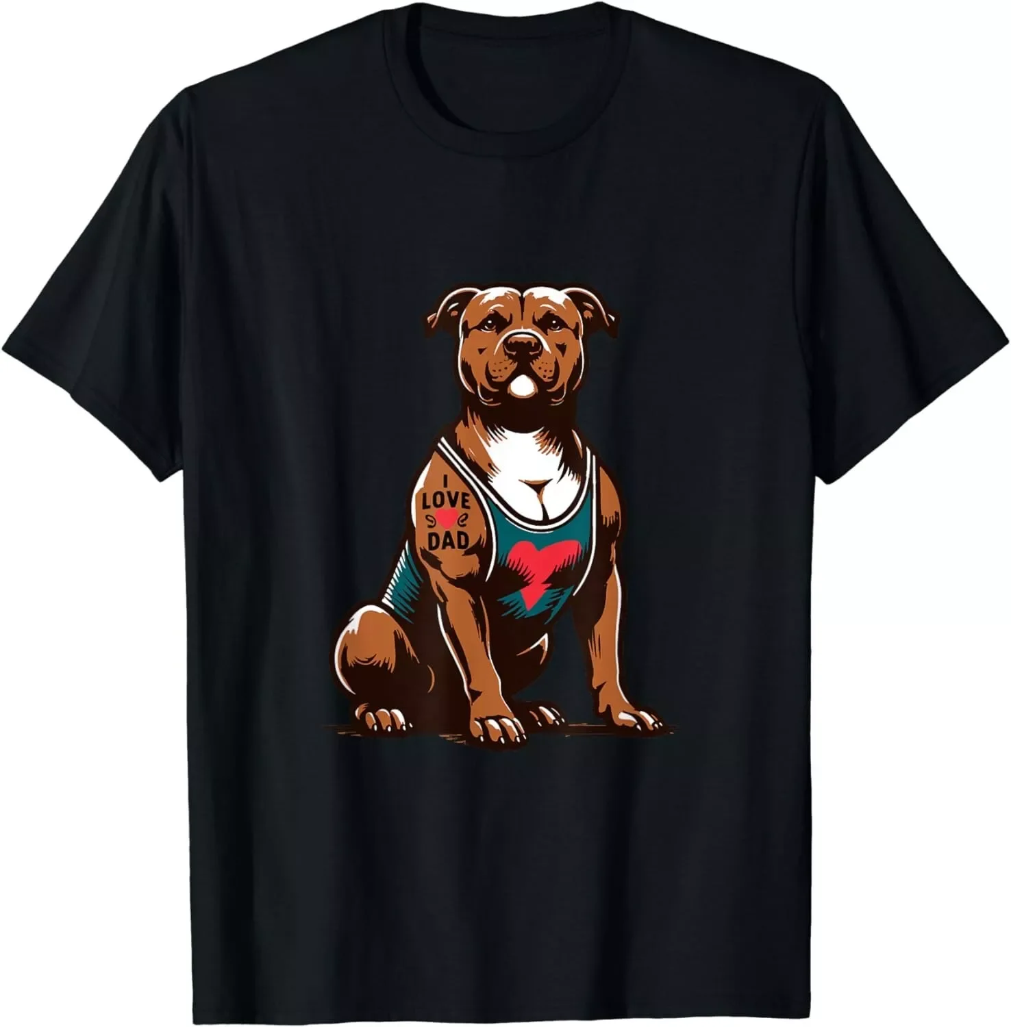 Pitbull Dog I Love Dad Tattoo Funny Family Pitbull Lover Unisex T-Shirt S-5XL