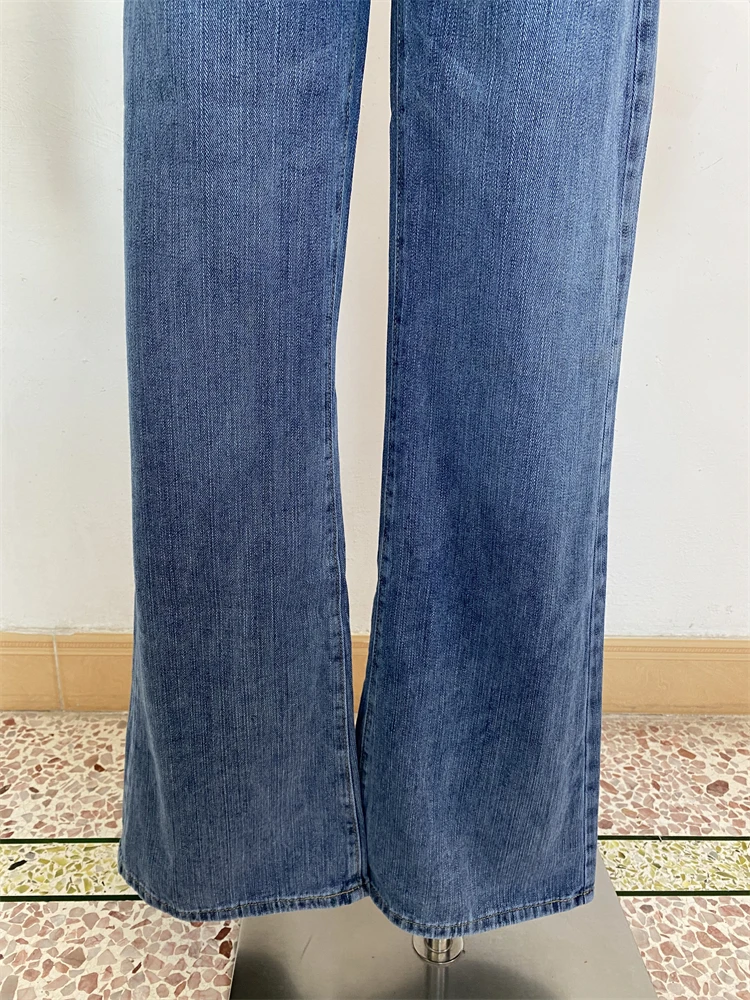 Pantalones vaqueros finos acampanados con estampado de bambú para mujer, pantalones vaqueros holgados de otoño, pantalones holgados Retro con parte inferior acampanada de cintura alta para mujer