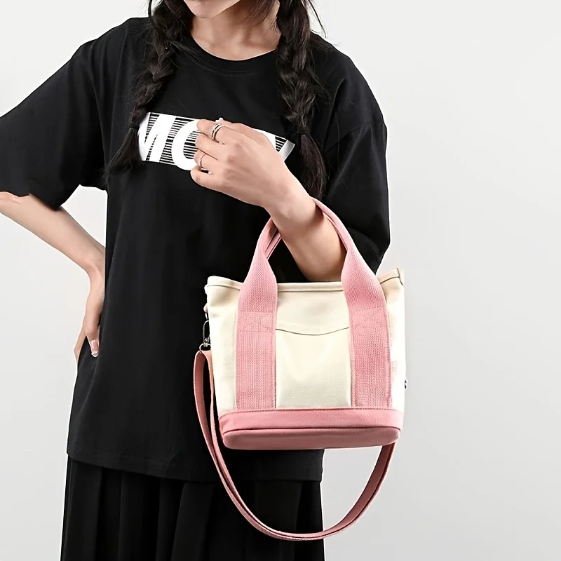 Canvas new women's handbag, simple and fashionable bento bag, women's handbag, hand-held shoulder, crossbody tote bag