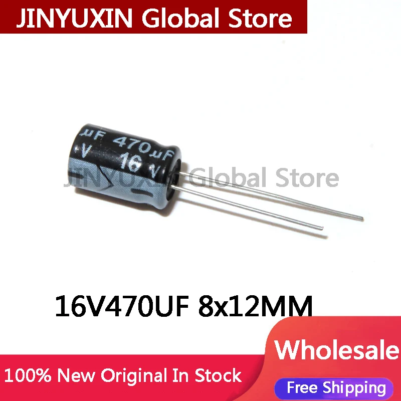 20-100PCS NEW 100% quality 16V470UF 8x12MM 470uf 16v 8*12mm 470μF 16v 8X12MM Direct insert aluminum electrolytic capacitor