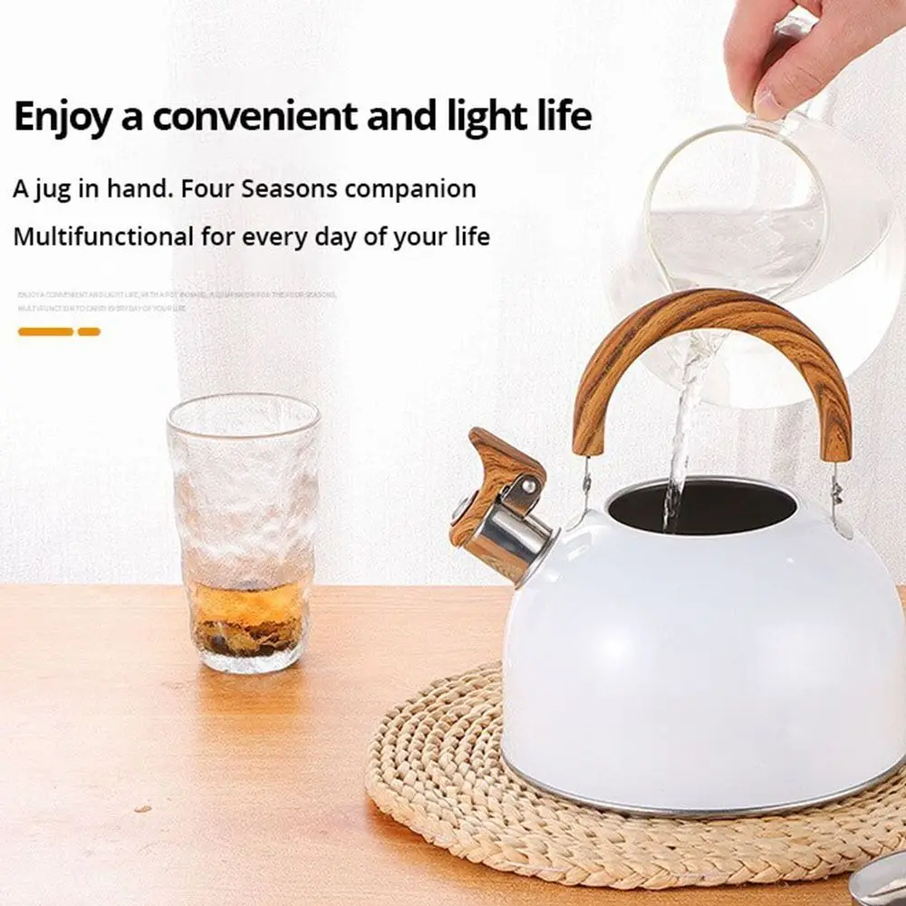 3L Whistling Tea Kettle Thick Stainless Steel Teakettle Teapot with Wooden Handle Compatible with Gas Stoves Induction