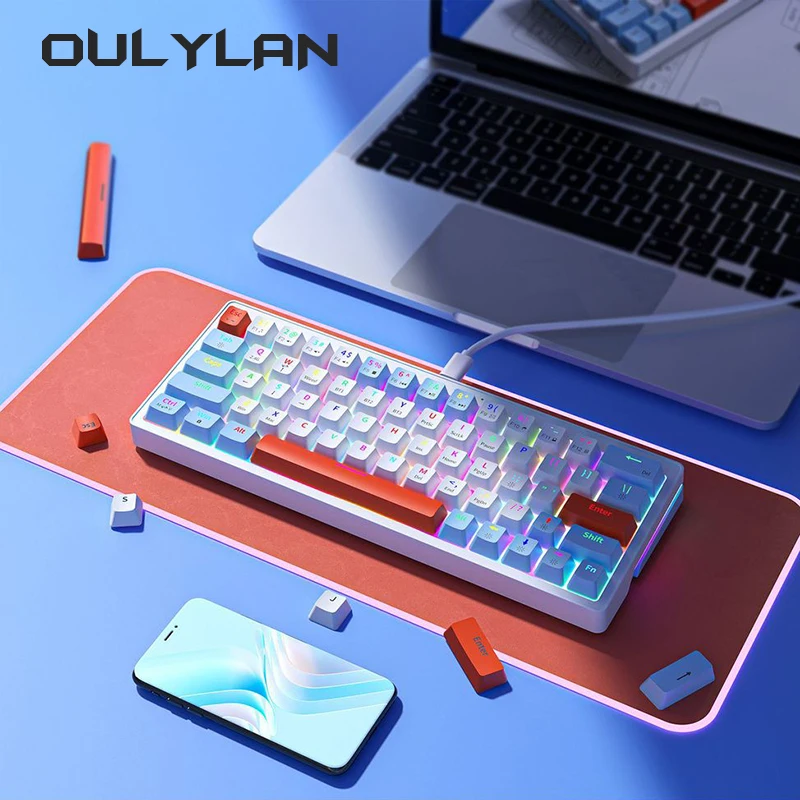 63 Keycaps Mechanical Keyboards Wired RGB Gaming Keyboard for Home Office Computer MacBook iPad PC Tablet Small Size Keyboards