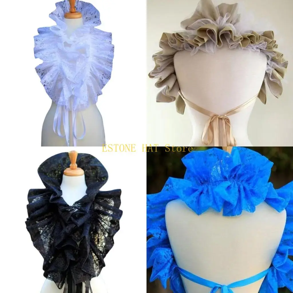 

49MF Винтажная готическая шаль со съемным искусственным воротником и рюшами в викторианском стиле эпохи Возрождения