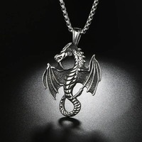 New Simple Fashion Niche Trend Evil Dragon Pendant Necklace Personalized Punk Retro Men Flame Dragon Pendant DecorationPartyGift