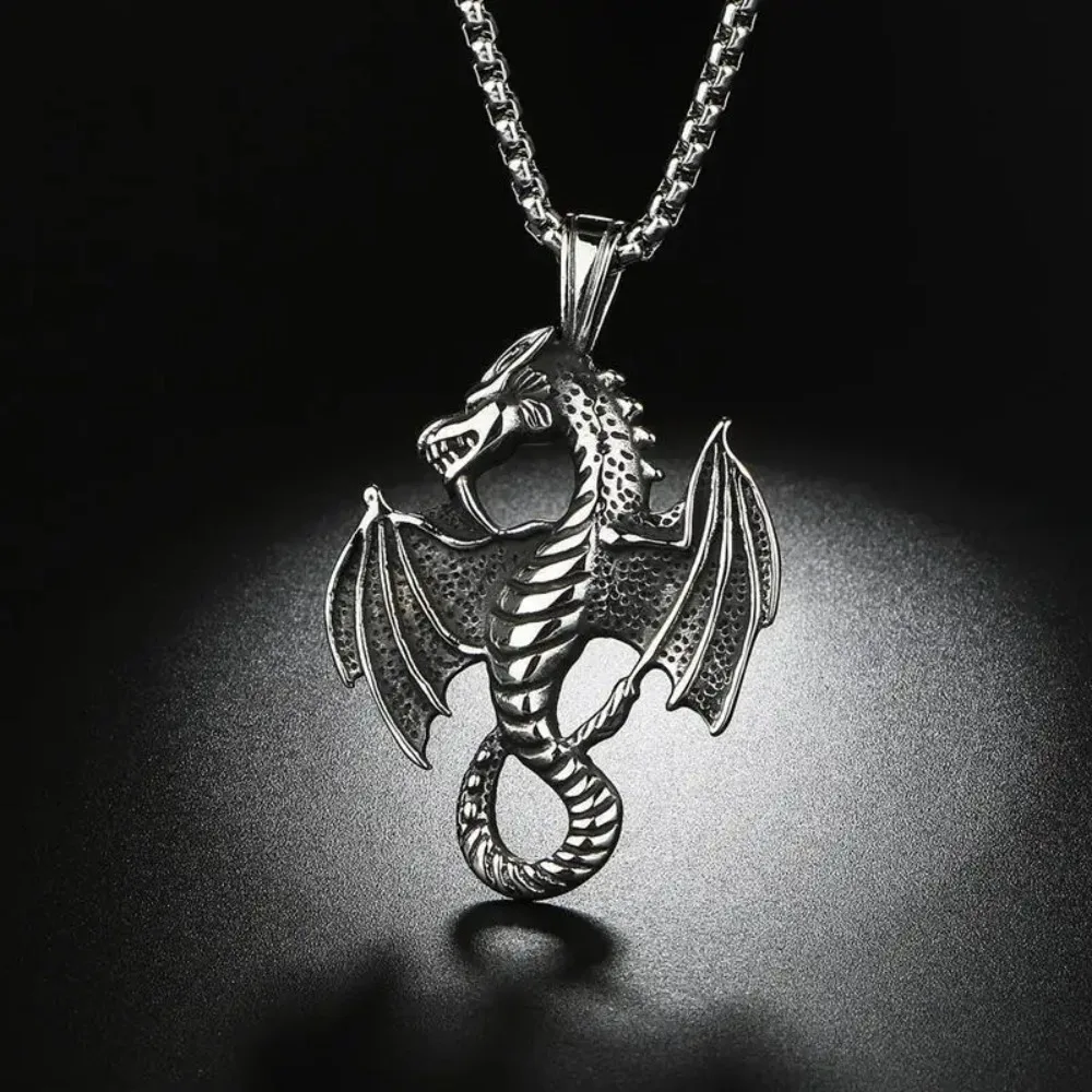New Simple Fashion Niche Trend Evil Dragon Pendant Necklace Personalized Punk Retro Men Flame Dragon Pendant DecorationPartyGift