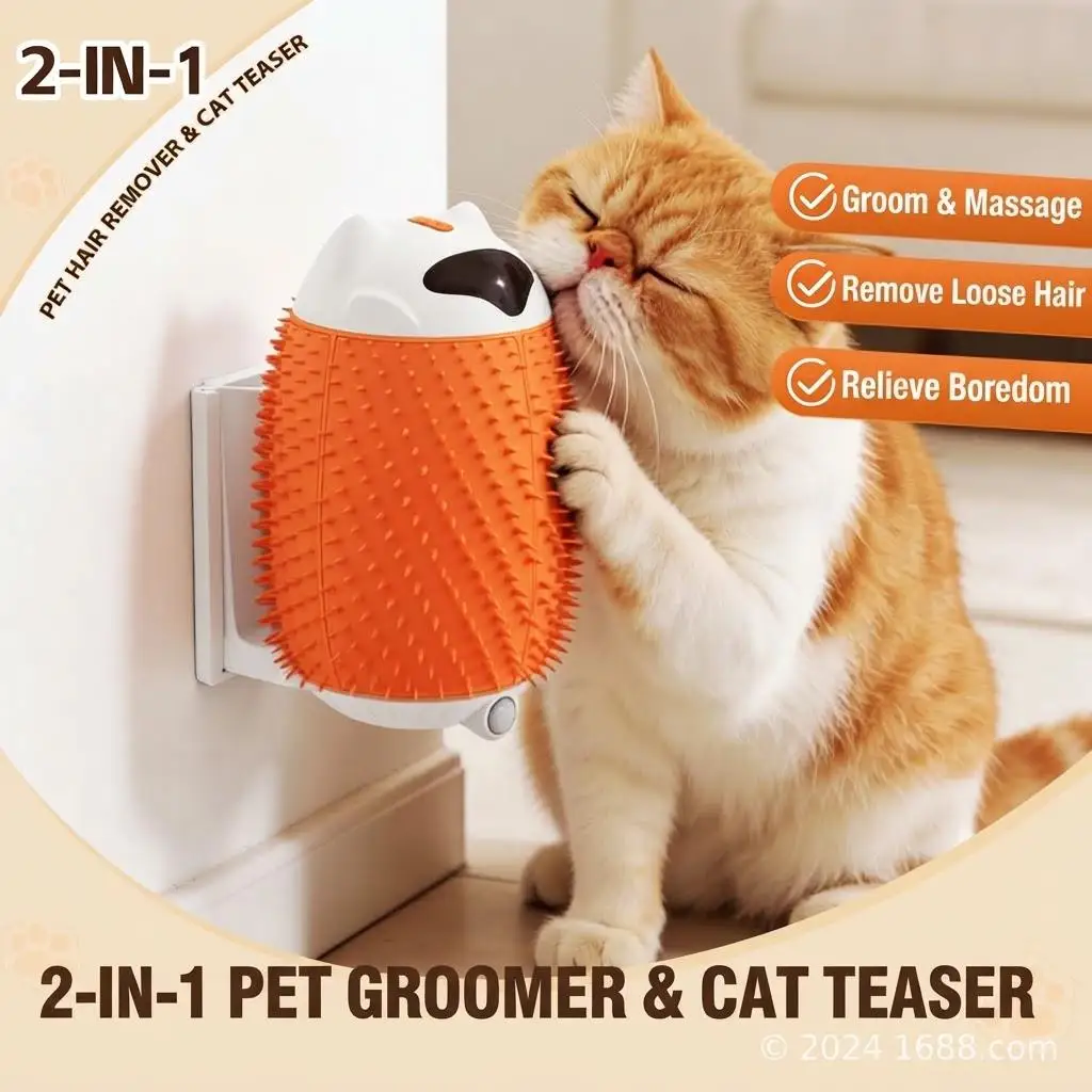 Hot Selling Smart Pet Licking Hair Brush Cat Massage Tool Infrared Wall Corner Design for Cats