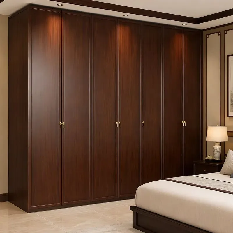 Multifunctional Solid Wood Bedroom Wardrobe Customizable Modern Wooden Closet Storage Cabinet Wine Rack Furniture