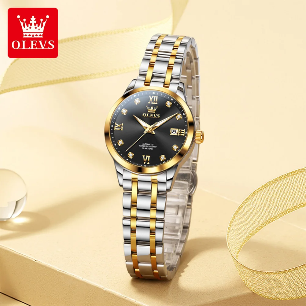 

OLEVS 9946 Original Women's Watches Luminous Stainless Hardcore Machinery Dual Calendar Automatic Mechanical Watch for Women