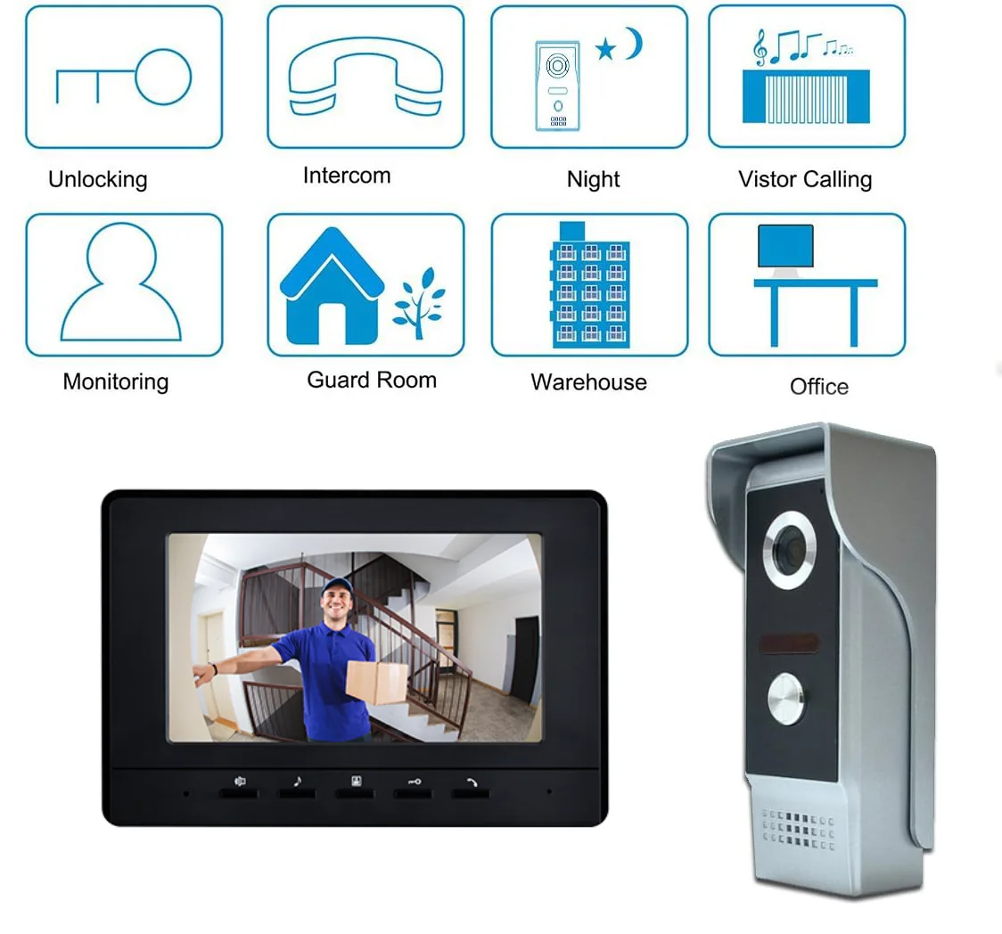 7 inch Wired Video Doorbell Dual-Way Intercom Video Door Phone for Villa Home Office Apartment Video Intercom System