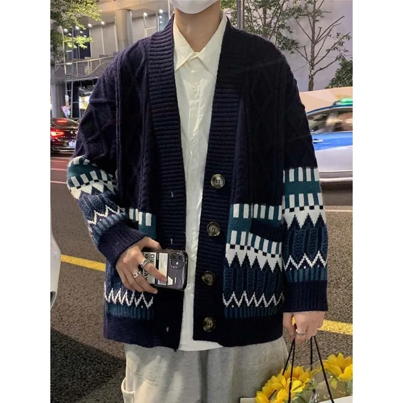 American Sle Men's Casual Sweater Retro High Street Trend Japanese Leisure High-End Feeling Open Cardigan Outerwear