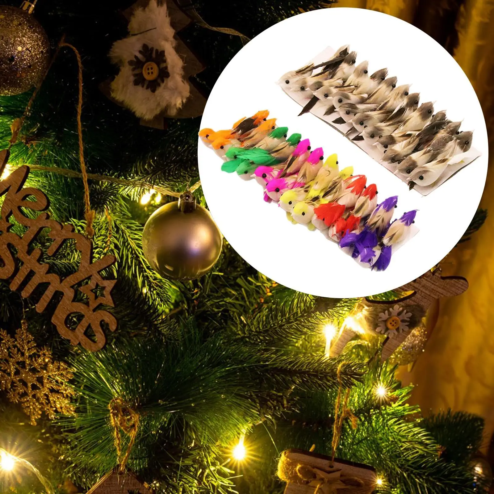 24 Stück künstliche Vögel, dekorativ zum Basteln, Weihnachtsdekoration, Kunstwerk, Ornamente für Weihnachtsbaum, Party, Kränze, Outdoor, Zuhause