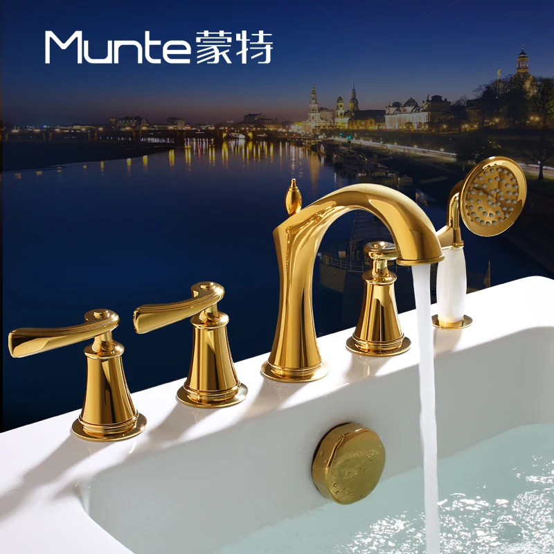 

European style bathtub faucet, hot and cold shower showerhead, bathtub faucet, bathroom split five hole set
