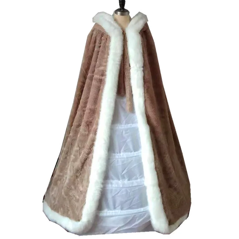 

Wedding Cloak Faux Fur Long Bridal Coat with Hood Formal Party Jacket Bride Wrap Winter Warm Bolero