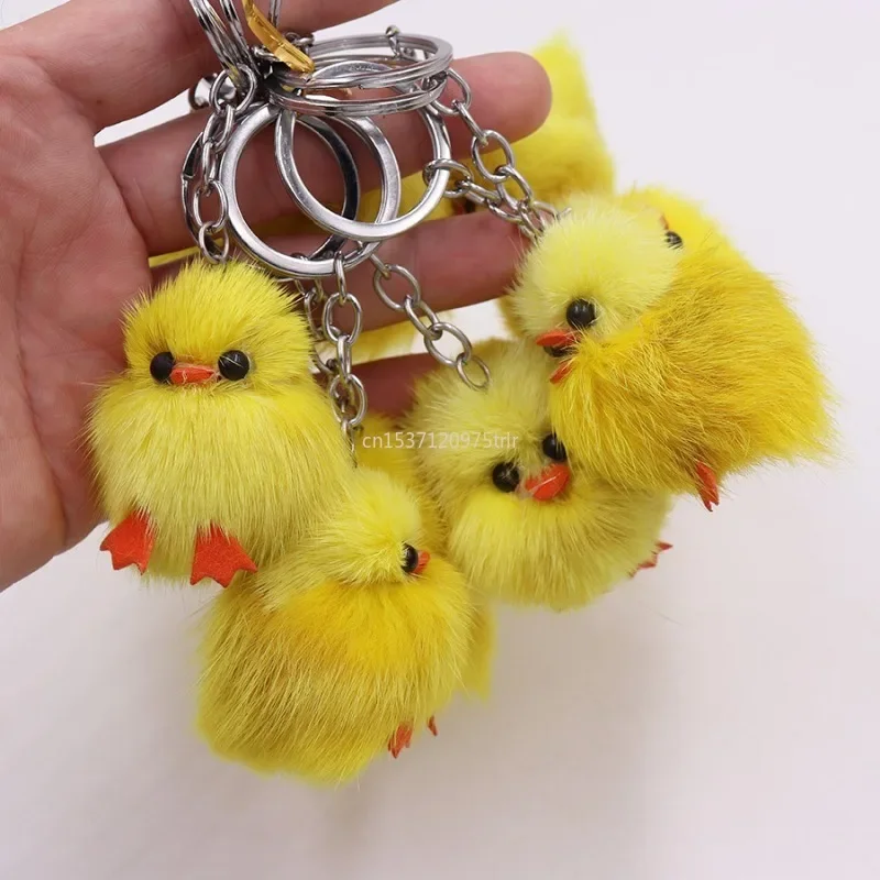 1 pçs bonito meninas pele macia pompom pintainho chaveiros pompom bola pato chaveiro feminino saco carro berloque jóias presentes de festa chaveiro