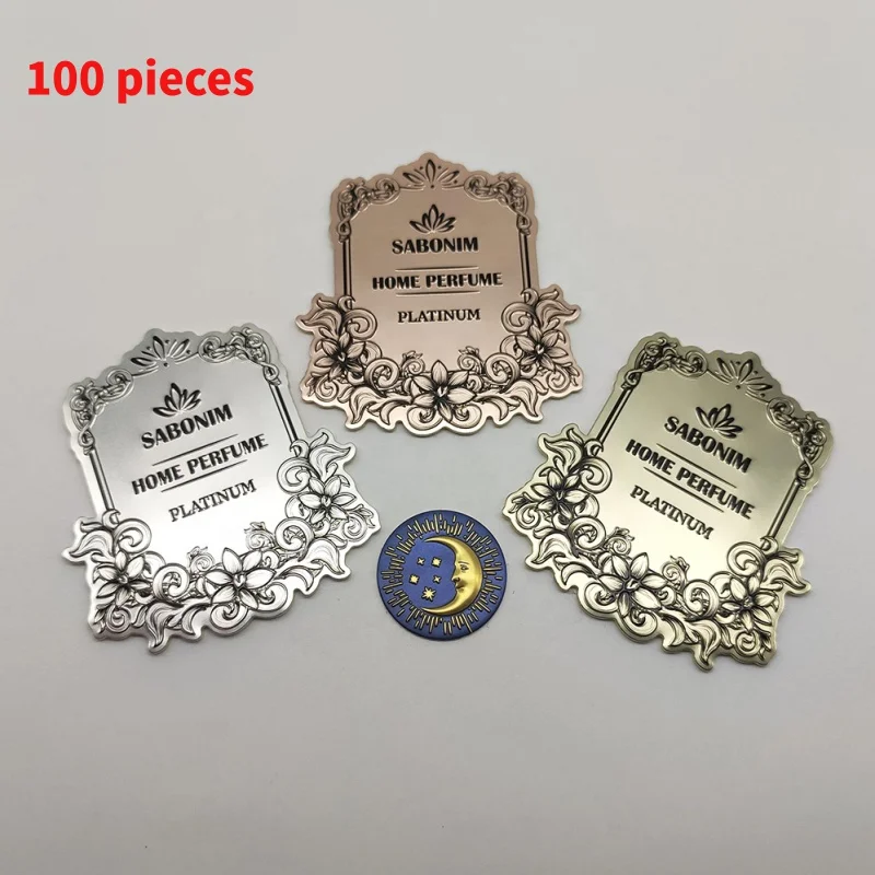 

10 0.Zhang.Custom.logo private fragrance aluminum foil metal sticker new design perfume engrave metal labels cosme