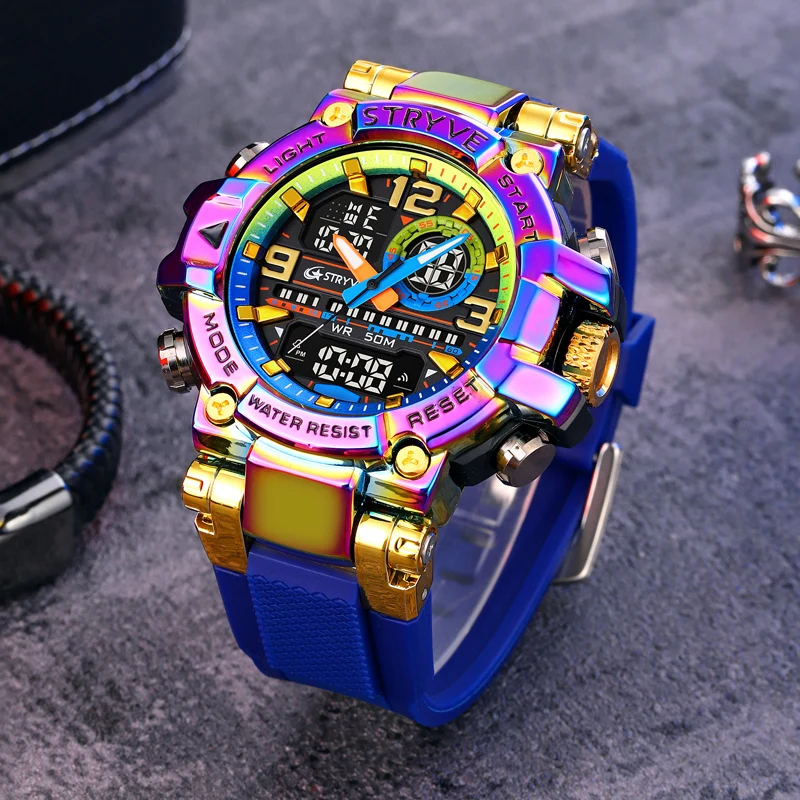 New STRYVE Watch for Men's Digital-Analog Dual Movement Luminous Calendar Waterproof Watches Fashion Men's Sports Watch 8025