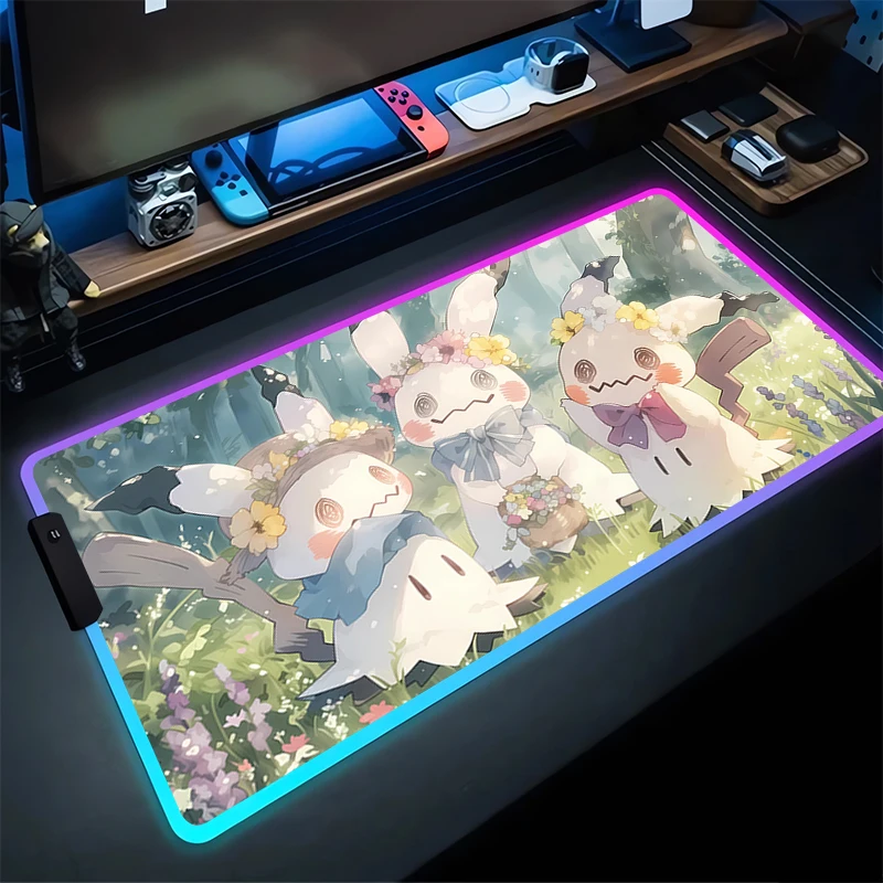 

RGB Mouse Pad P-Pokémon Non-Slip Rubber Edge locking mousepads Game play mats notebook computer M-Mimikyu P-Psyduck Home Decor