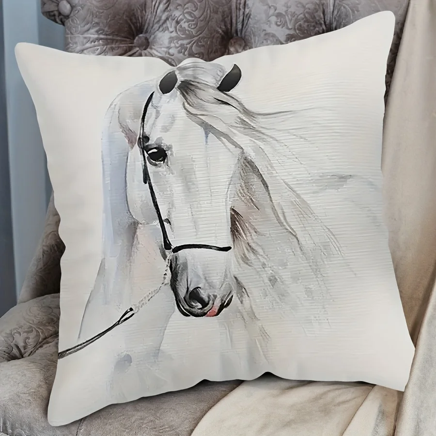 Decorative Horse Portrait Pillowcase Cushion Cover Realistic Equestrian Art Throw Pillow for Bedroom Living Room Home Decor Pet