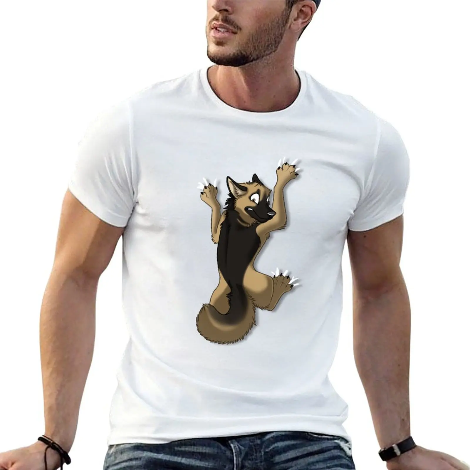 Clinging German Shepherd Dog T-Shirt plus size tops anime figures slim fit t shirts for men