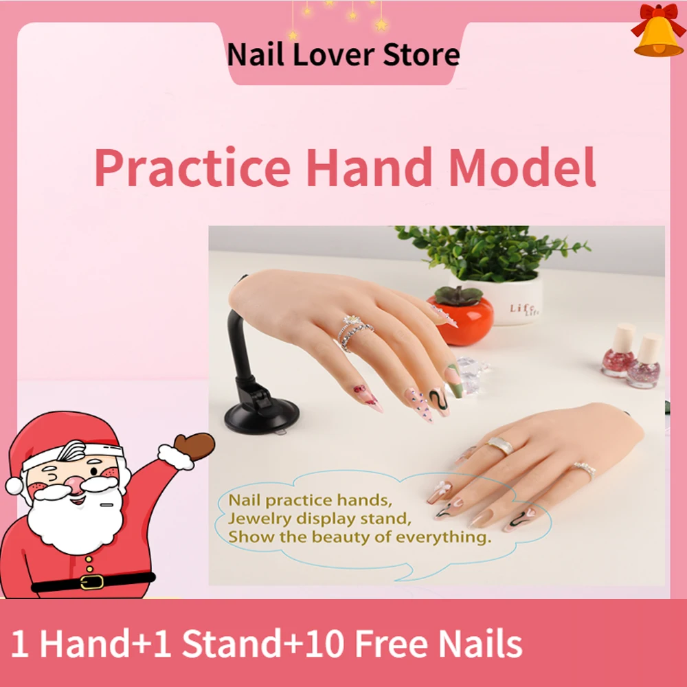 

Silicone Nail Training Hand with The Suction Cup Adjustment Fingers for Acrylic Nails Art Mannequin Fake Hand Model Display