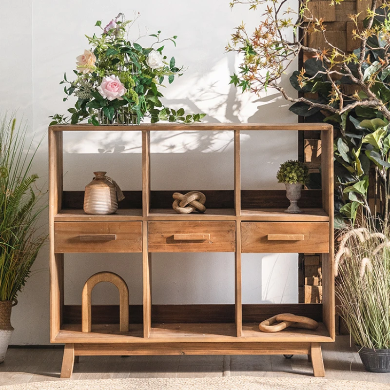 

Entry entrance cabinet Solid wood medieval dining side cabinet Living room wall retro tea
