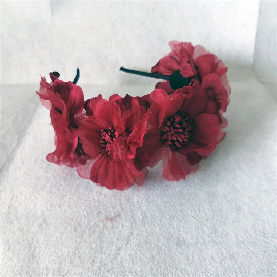 

2024 new Simulation flowers Headband For Women Romantic Red Hair Hoop Hair Bands Girls child Wedding Hairband Hair Accessories