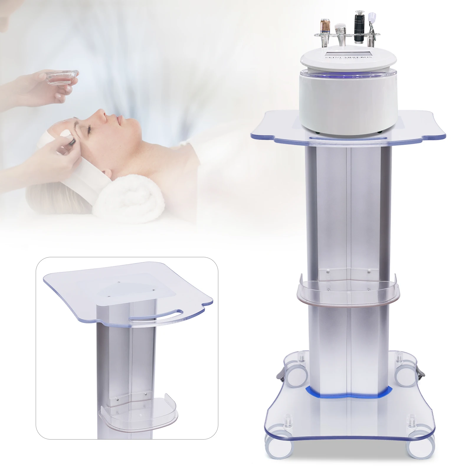 

Clear Acrylic Beauty Salon Trolley Cart,Pedestal Rolling Cart 46*40*72cm for Beauty Salons,Barbershops