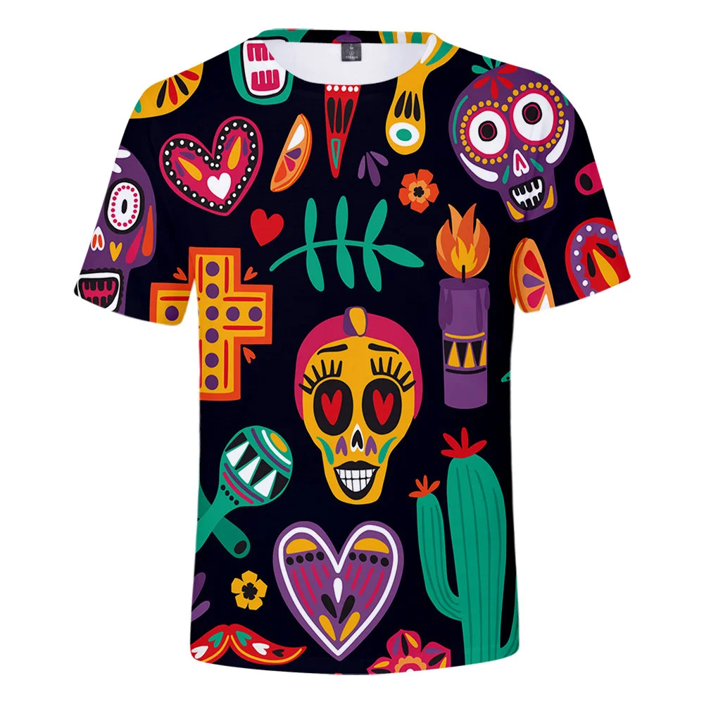 Homens e mulheres Impressão 3D Clássico Dia Dos Mortos Camiseta, camiseta engraçada de manga curta de verão, camiseta gráfica, cosplay de férias do México