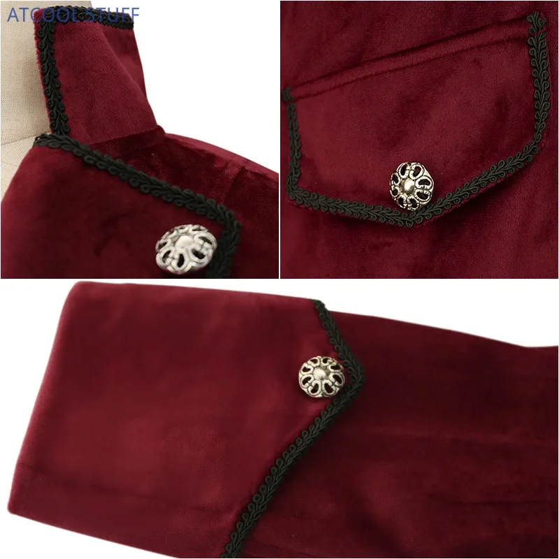 Classic Velet TailCoat Medieval Jacket Long Sleeve Steampunk Victorian Costume For Men Vintage Wedding Suit Nobel Cosplay