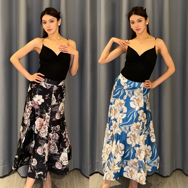 

Women's Ballroom Dance Practice Clothing Waltz Dance Dress Chain Strap Tops Flower Long Skirt Club Party Dance Dresses NV23859