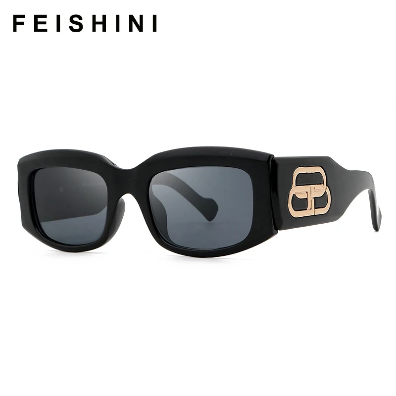 FEISHINI Letter Fashion Red Big Eyewear Rectangle High Quality Resin Sunglasses Women Shades UV400 Retro Square Men Sun Glasses