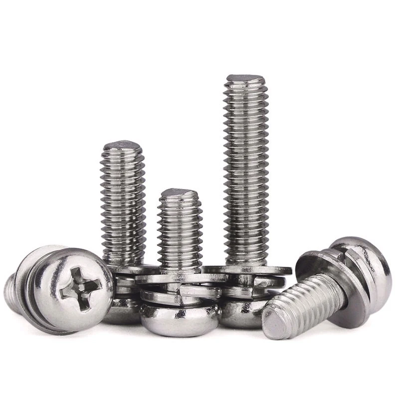 M1.6M2M2.5M3M4M5M6 M8 Round Head Phillips Machine Screw with Washer/spring Washer 304 Stainless Steel Pan Head Screw Combination