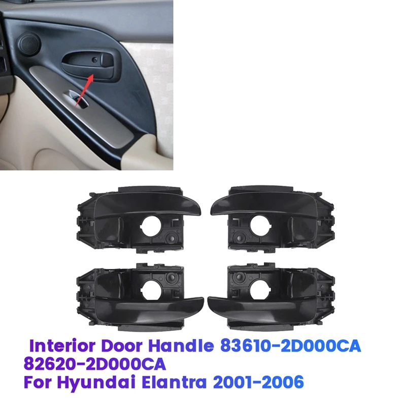 4Pcs/Set Left+Right Interior Door Handle Assembly 836102D000CA 826202D000CA For Hyundai Elantra 2001-2006 83610-2D000