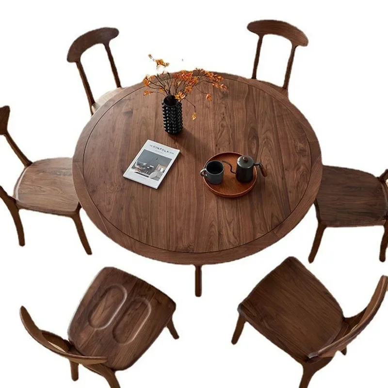 

New Chinese-style small apartment black walnut round dining table, North American black walnut round table
