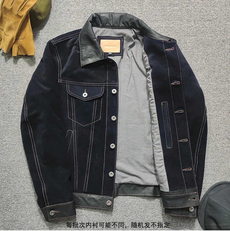 YR!Free shipping.Wholesales.cheap.2021 brand new.classic casual Denim style Suede leather jacket.fashion japan slim leather coat