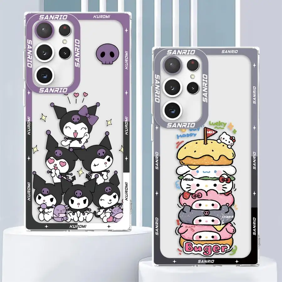 حافظة سانريو كورومي اللطيفة لهاتف سامسونج جالاكسي S21 S24 Plus S22 S25 + S24 + S23 + S25 Ultra S25Ultra Note 20 10 S20 S23 FE هاتف شفاف